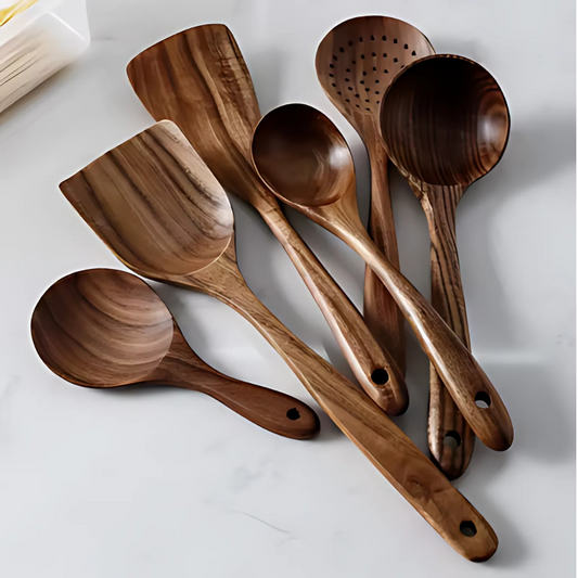 7-Teiliges Teak-Kochset