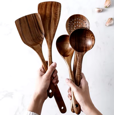 7-Teiliges Teak-Kochset