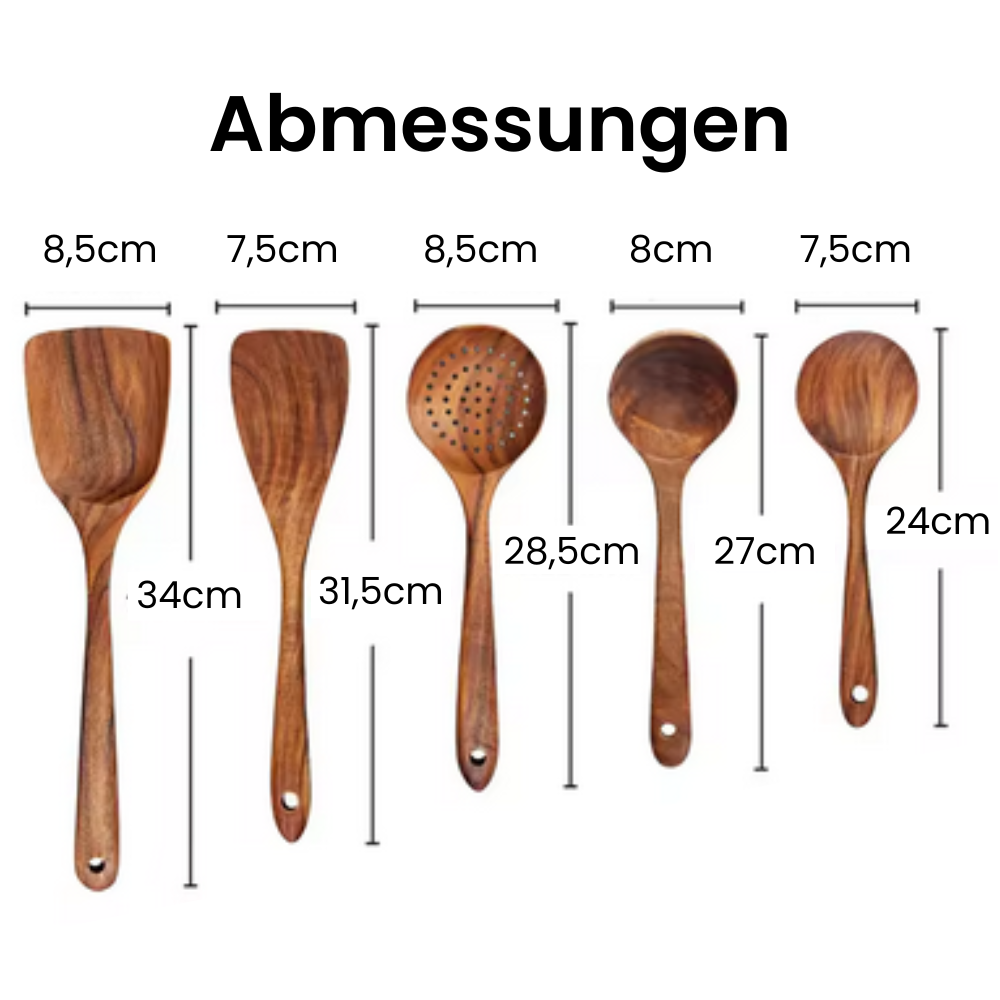 7-Teiliges Teak-Kochset